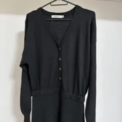 マウジー ニットワンピース Vネック ボタン ウエストゴム ロング丈 きれいめ