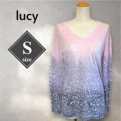 lucy ルーシー グラデーション Vネック 長袖 シアー Tシャツ S 透け感