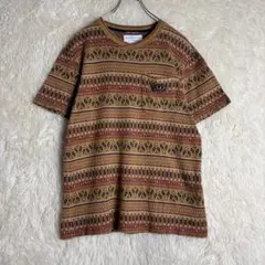M　Tシャツ　ヒューストン　ジャカード調　ミリタリー　ワッペン　総柄　民族柄