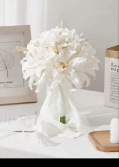 ホワイト人工花ウェディングブーケ