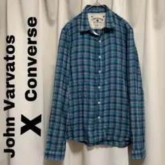 コラボ John Varvatos X Converseチェック 長袖シャツM