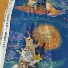 シーチング　生地　月明かりの猫　おとぎの国の猫と仲間たち　50㌢