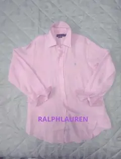 ラルフローレンピンク リネン 長袖シャツ ポロ刺繍