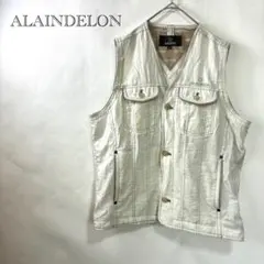 【アランドロン】 ベスト M オフホワイト ワークウェア ロボ刺繍 春夏 メンズ