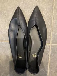 ZARA フェイクレザーフラットシューズ　ブラック38サイズ