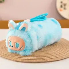 水色　モコモコ　ラブブlabubu ペンポーチ　ペンケース　ポーチ　筆箱　ファー