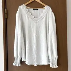 LOMON レース付きカットソー【XL】　オフホワイト
