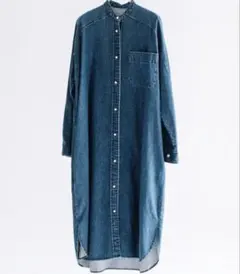 ブランバスク　パールボタンバンドカラーデニムロングシャツワンピース 38