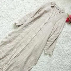 ZARA サイドスリット　リネン　シャツワンピース　ロング　羽織り　M相当