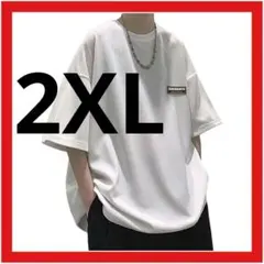 半袖 白 Tシャツ (XXL) ロゴ 無地 五分袖 カジュアル ゆったり お洒落