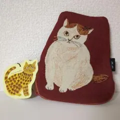 松尾ミユキ 猫柄 ポーチ レッド