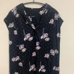 ✨️極美品✨️ヴィンテージ ローズ＆ドット ワンピース【L】レトロ 昭和レトロ 紺