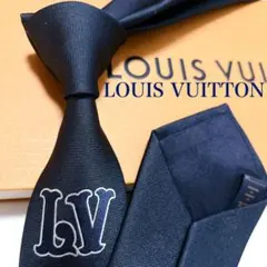 新品・箱付き 現行 ルイヴィトン ネクタイ ハイブランド ソリッドタイ ロゴ 紺