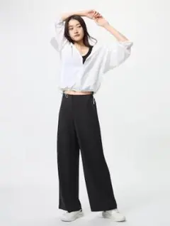 UNIQLO クレープジャージーストレートパンツ/丈長め L
