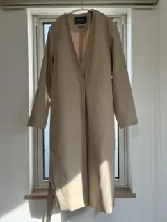 UNITED ARROWS ノーカラーロングコート ベージュ