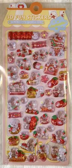 ボンボンドロップシール風　うさぎ　いちご(オレンジ)うるちゅる　3Dステッカー