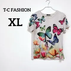 ✨️お買得‼️ T-C FASHION 蝶と花プリント Tシャツ 【XL】 半袖 柄