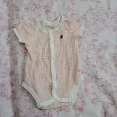 ストライプロンパース（クマ刺繍）60