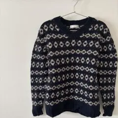 JUNMEN ネイビー Vネックニット M 古着 ニット 紺