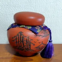 常滑焼 茶壺 朱色 陶器 茶道具 山鳥絵のサムネイル