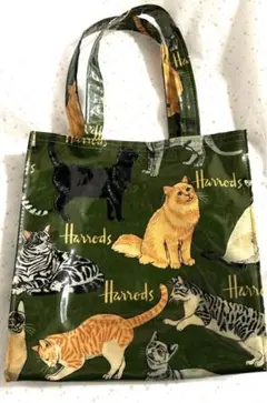 美品【Harrods 】猫柄 ビニール トートバッグ ヴィンテージ