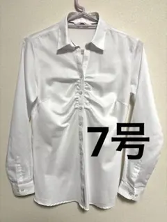 【洋服の青山】スキッパーカラーシャツ フロントギャザー 7号 ノーアイロンのサムネイル