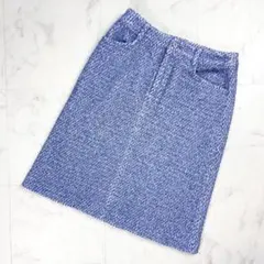 美品 マドモアゼルノンノン ツイードタイトスカート ブルー サイズL*ZC220