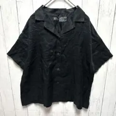 無印良品 リネンシャツ 麻 100% 半袖 ブラック M〜L 開襟 ゆったり