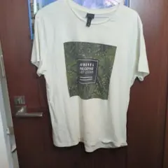 H＆Mメンズ綿素材Tシヤツアイボリー色の植物柄TシャツサイズＬ
