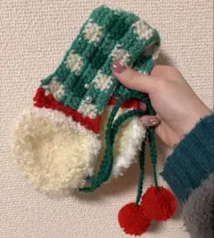 クリームソーダのイヤーマフ　ハンドメイド　編み物　ニット　手編み　耳当て