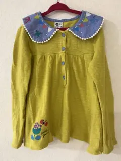 カラフル刺繍付き黄緑色トップス　プチジャム　130