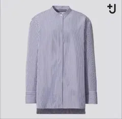 新品✨ UNIQLO+Jスピーマコットンスタンドカラーシャツ L ストライプ