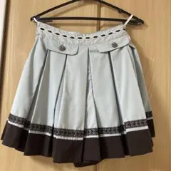 ペールブルーとブラウン切り替えのキュロット　ボックスプリーツ　Ｍサイズ