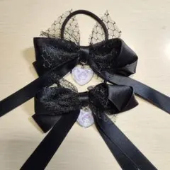 サンリオ クロミ ヘアゴム 黒 リボン レース ハートチャーム