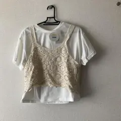 Honeys レース編みベージュトップス Tシャツ2点セット
