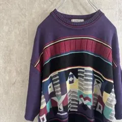 ポロニット　襟付きニット　総柄　ポロシャツ　半袖　古着