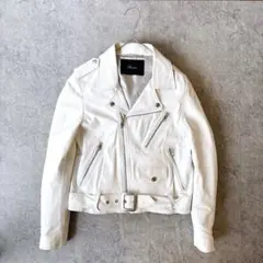 日本製 本革ラムレザー 白ダブルライダース 38