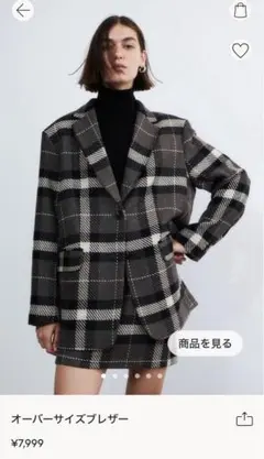 H&M ウールチェックオーバーサイズブレザー XS