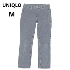 UNIQLO レギンスパンツ ストレート ストライプ M 青 綿 デート
