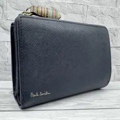 【美品】Paul Smith 二つ折り財布　L字ファスナー　レザー　ネイビー