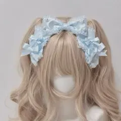ロリータ 水色 リボン カチューシャ パール 可愛い アイドル コスプレ 新品