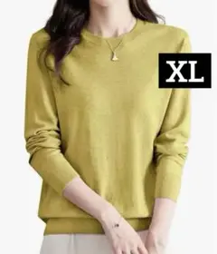 ニット レディース セーター トップス 長袖 XL イエロー