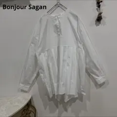 Bonjour Saganブラウス　シャツ　トップス　スタンドカラー プリーツ