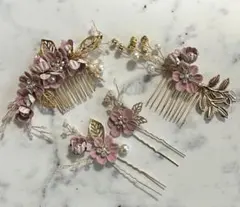 華やか♡お花のヘアアクセサリー　ピンク　ゴールド