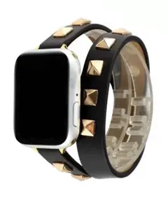 SHEIN リベット飾りのPUレザー アップルウォッチバンド ブラック