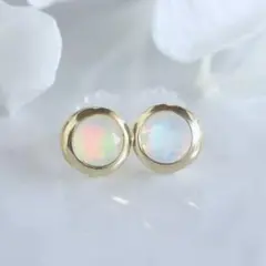 ステンレス オパール風 フラワーキャッチピアス ゴールド つけっぱなしピアス