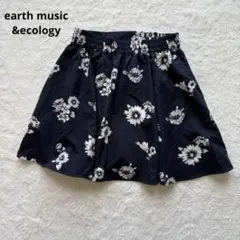 アース ミュージック＆エコロジー　花柄　ミニ　フレアスカート　（F）ブラックのサムネイル