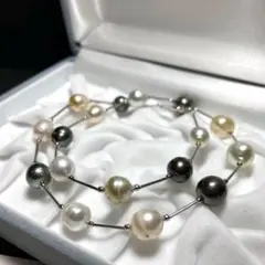 三越 925刻印 黒蝶真珠 南洋真珠 パール ロングネックレス 98cm 15 