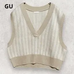GU ジャカード編み Vネック ニットベスト M ベージュ 春コーデ レイヤード