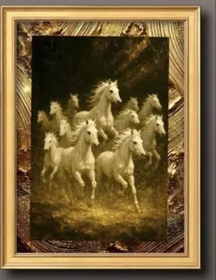 勢いは運を連れてくる白馬の走り　額縁付き　開運グラフィックアート